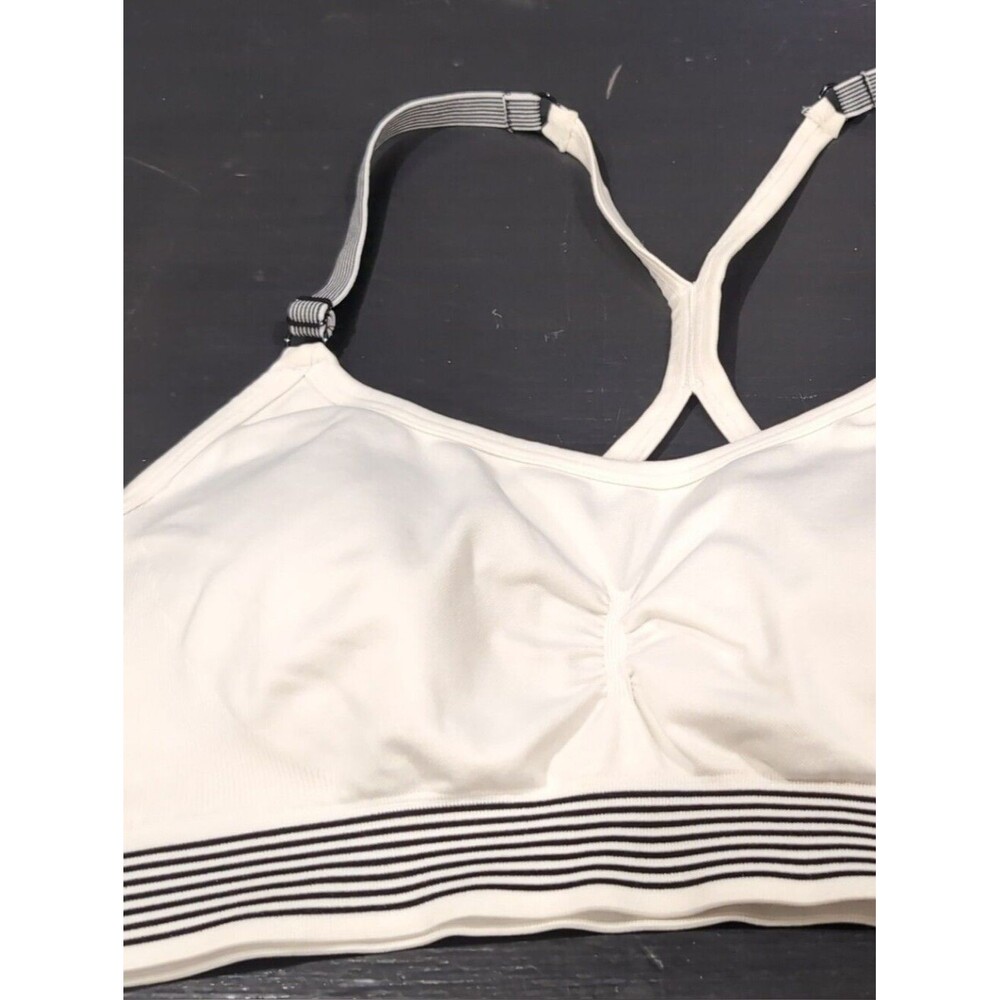 Victoria's Secret White Sports Bra with Black Striped Band Large